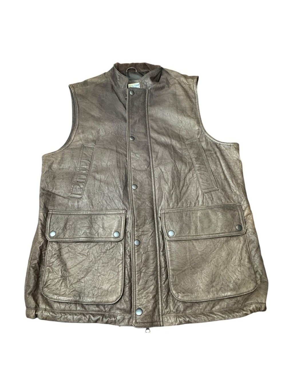 Vintage TravelSmith Brown Leather Vest Corduroy Collar Travel Expedition Men’s M